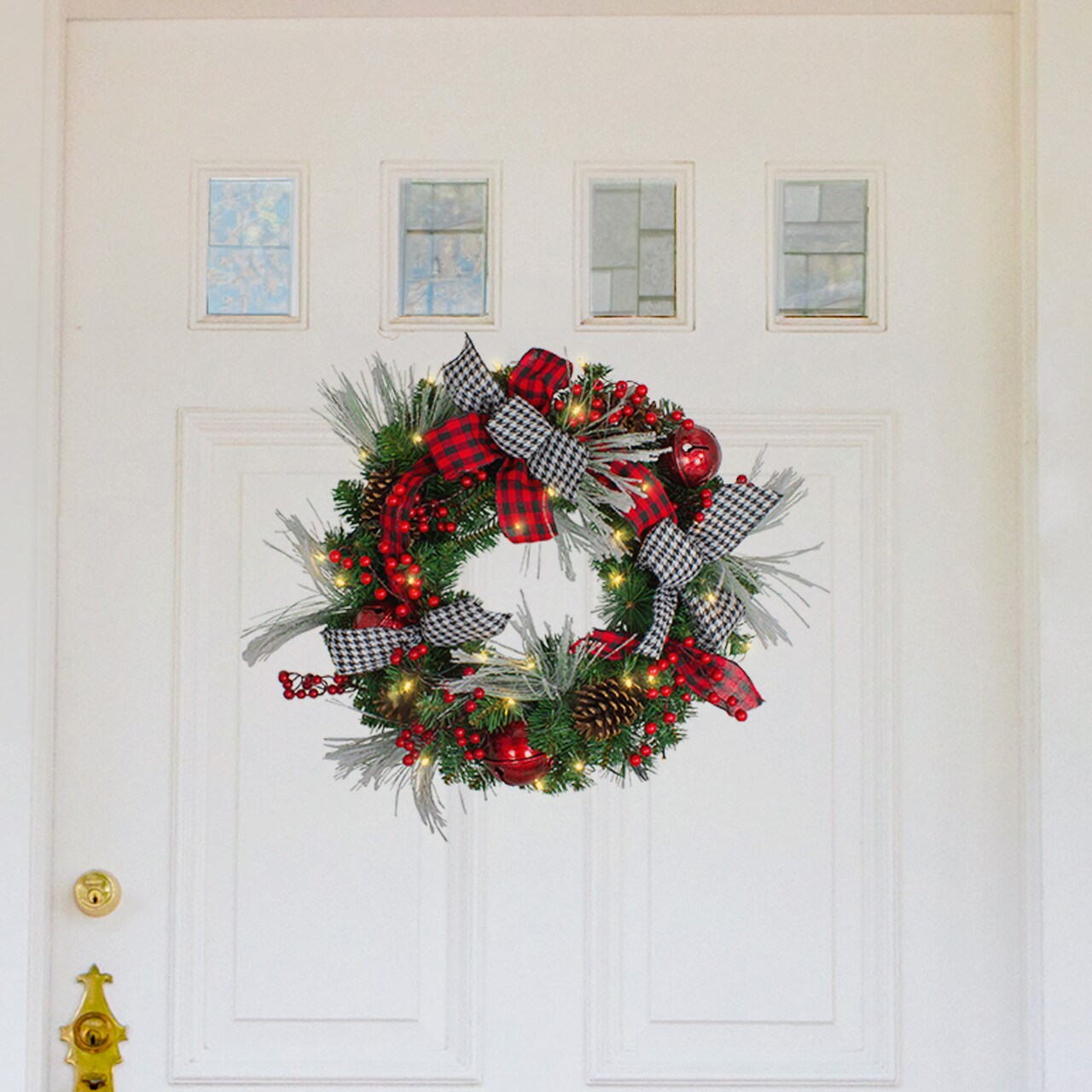 Northlight Pre-Lit Plaid and Houndstooth Artificial Christmas Wreath - 24" - Warm White Lights